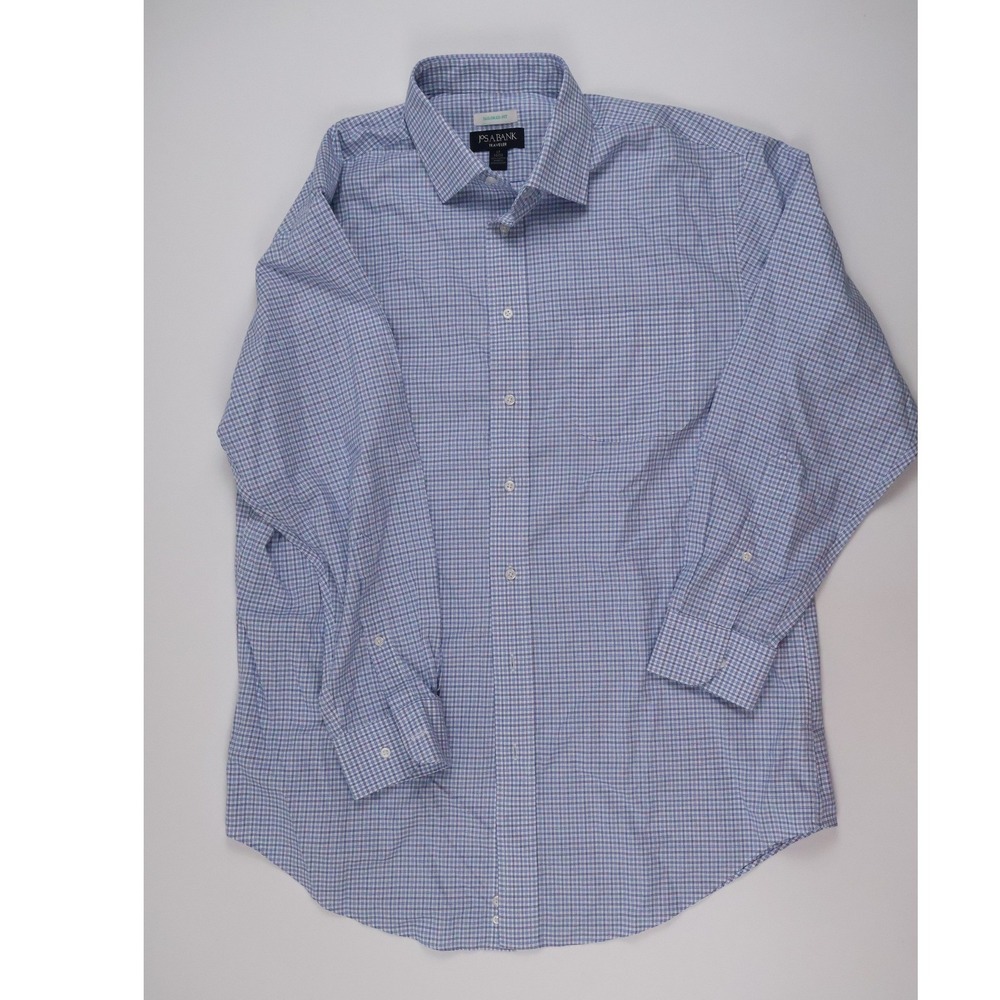 Jos. A. Bank Dress Shirt Traveler Tailored Fit Blue Check 17 32/33 100% Cotton